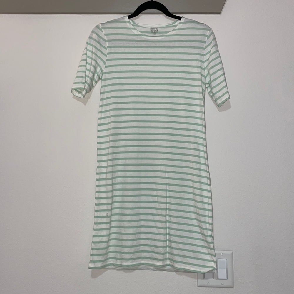 Kule Green Striped Short Sleeve Tee Shirt Dress SZ XS VGUC